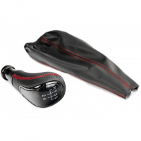 Ручка КПП "Sal-man" в стиле "Веста" (прямоугольный шток, с чехлом) ВАЗ 2108, 2109, 21099 (черная вставка, эко-кожа с прострочкой) (pg2531)