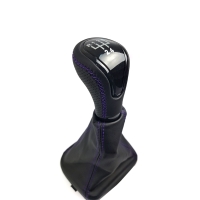 Ручка КПП "Sal-man" в стиле "Веста" (прямоугольный шток, с чехлом) ВАЗ 2113, 2114, 2115 (черная вставка, эко-кожа с прострочкой) (pg2541)