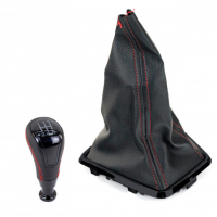 Ручка КПП "Sal-man" в стиле "Веста" (с чехлом) Лада Веста, Веста NG (черная вставка, эко-кожа с прострочкой) (pg3094)