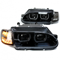 Фары передние с 4-мя LED линзами BMW NEW, ангельскими глазками ВАЗ 2113, 2114, 2115 (черные, тонированные)