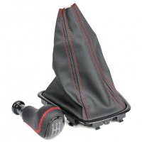 Ручка КПП "Sal-man" в стиле "Веста" (с чехлом) Лада Гранта, Калина-2 (черная вставка, эко-кожа с прострочкой)