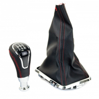 Ручка КПП "Sal-man" в стиле "Веста" (с чехлом) Лада Приора-2 (вставка хром, эко-кожа с прострочкой)