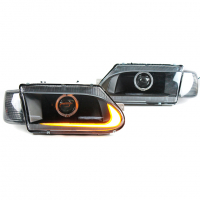 Фары передние с ангельскими глазками, ДХО "Найк" ВАЗ 2113,  2114, 2115 (черные, тонированные повторители)