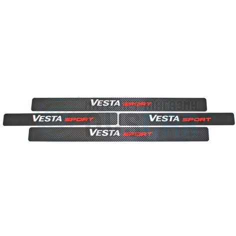 Накладки (наклейки) на пороги "Vesta Sport" Лада Веста Спорт (карбон 4D) (pg3917)