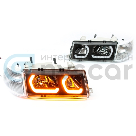 Фары передние LED ДХО в стиле BMW ВАЗ 2110, 2111, 2112 (белые поворотники)