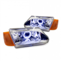 Фары передние линза с ангельскими глазками ВАЗ 2113, 2114, 2115 (хром, оранжевые повторители)