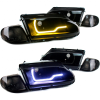 Фары передние (черные) с ДХО в стиле BMW 1.0 ВАЗ 2113, 2114, 2115 (тонированный повторитель)