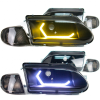 Фары передние (черные) с ДХО в стиле BMW 2.0 ВАЗ 2113, 2114, 2115 (тонированный повторитель)