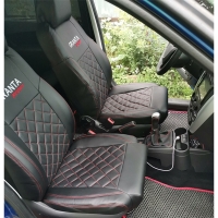 Чехлы на сидения (эко-кожа) "Ромбы" (центр с перфорацией) (с одинарной строчкой) под раздельный задний ряд Лада Гранта Спорт, Гранта Драйв Актив, Гранта ФЛ Спорт