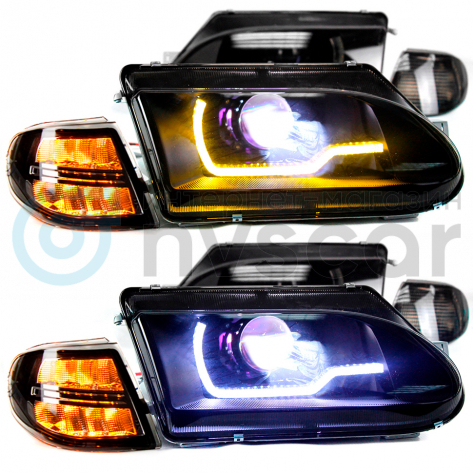 Фары передние BI-LED с ДХО в стиле BMW 1.0 ВАЗ 2113, 2114, 2115 (тонированный "BMW" повторитель)