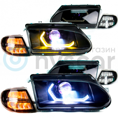 Фары передние BI-LED с ДХО в стиле BMW 2.0 ВАЗ 2113, 2114, 2115 (тонированный "BMW" повторитель)