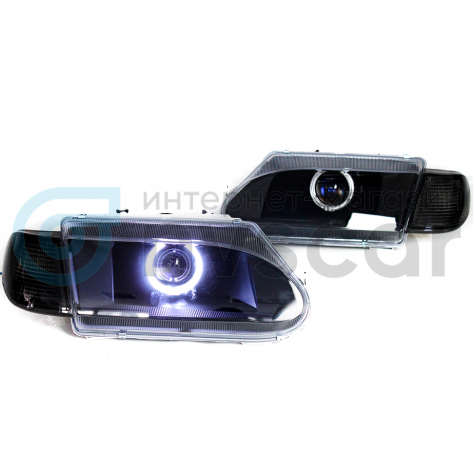 Фары передние BI-LED с ангельскими глазками и тонированным повторителем ВАЗ 2113, 2114, 2115 (черные)