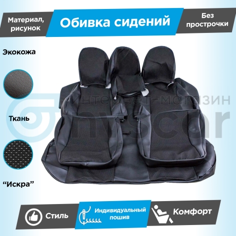 Обивки сидений (эко-кожа с тканью) "Искра" Шевроле Нива до 2014 г. (без подголовников) (без прострочки)