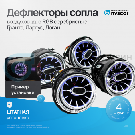 Сопла воздуховодов (дефлекторы) в стиле AMG (с RGB пультом, хром) Лада Гранта, Калина 2, Ларгус, Датсун (4шт)