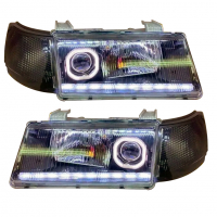 Фары передние BI-LED с квадратными ангельскими глазками и ДХО ВАЗ 2110, 2111, 2112 (тонированные)
