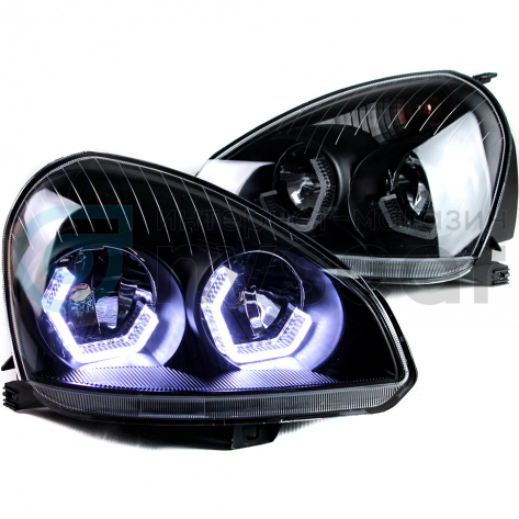Фары передние с ангельскими глазками "MTF" для Лада Приора (черные)