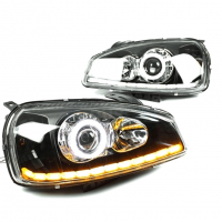 Фары передние с би-линзой, ДХО и ангельскими глазками Лада Калина