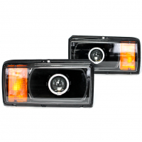 Фары передние тонированные с линзой и ангельскими глазками ВАЗ 2104, 2105, 2107 (черные)