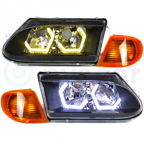 Фары передние с 4-мя LED линзами BMW, ангельскими глазками ВАЗ 2113, 2114, 2115 (оранжевый повторитель)