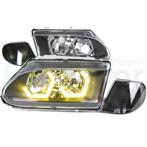 Фары передние с 4-мя LED линзами BMW, ангельскими глазками ВАЗ 2113, 2114, 2115 (тонированный повторитель)