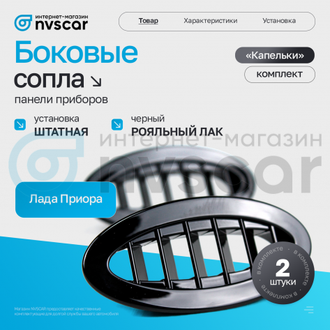 Сопла боковые (комплект) "Капельки" панели приборов Лада Приора (черный лак)