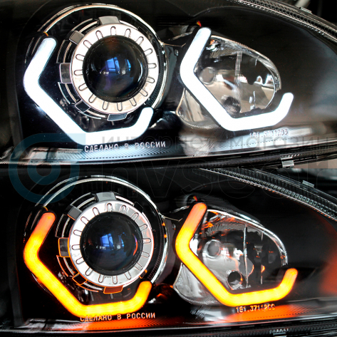 Фары передние BI-LED с ДХО в стиле BMW Лада Калина (черные)