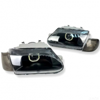 Фары передние с би-линзой и квадратными ангельскими глазками ВАЗ 2113, 2114, 2115 (тонированные поворотники)