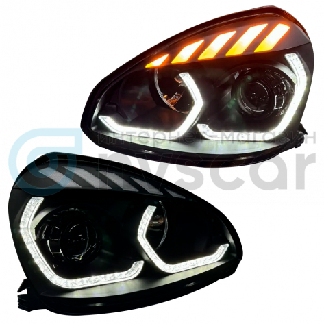 Фары передние с линзой BI-LED 2.5 с ДХО в стиле BMW Лада Приора (черные)