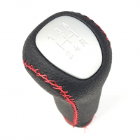 Ручка КПП (для тросового привода, круглая кулиса, вставка серебро, эко-кожа с перфорацией, с красной прострочкой) Лада Приора УЦЕНКА