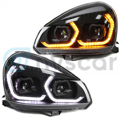 Фары передние с 4-мя BI-LED линзами с ДХО в стиле BMW Лада Приора (черные)